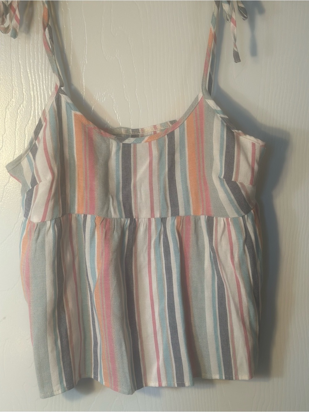 SHEIN Pastel Striped Tie-Shoulder Tank Top